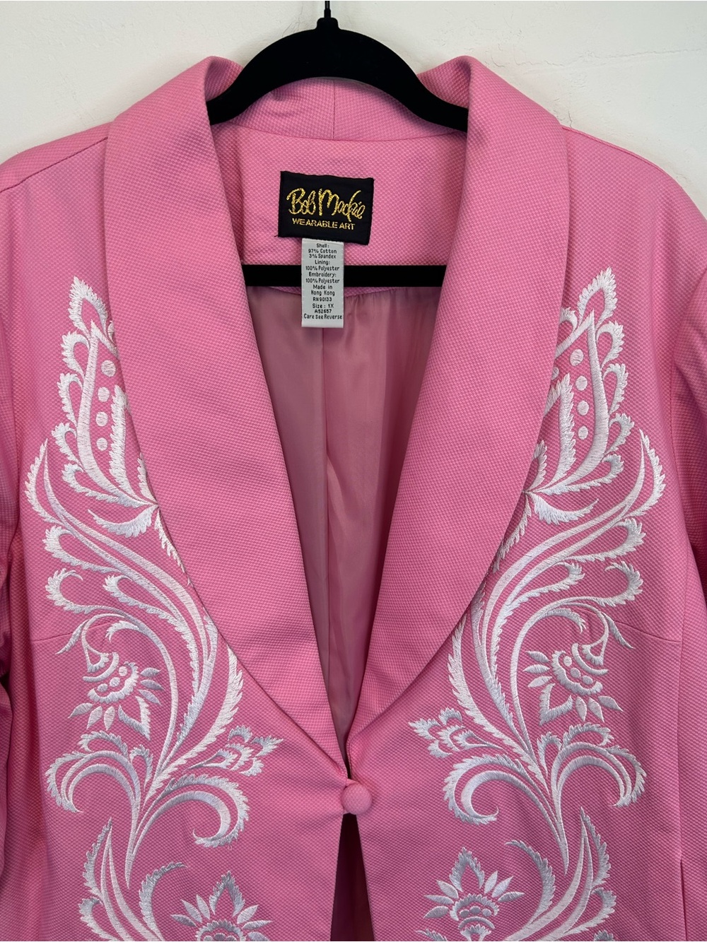 Bob Mackie Pink Embroidered Blazer Jacket Size 1X Plus Size Pockets Artsy  Bold - Picture 4 of 13